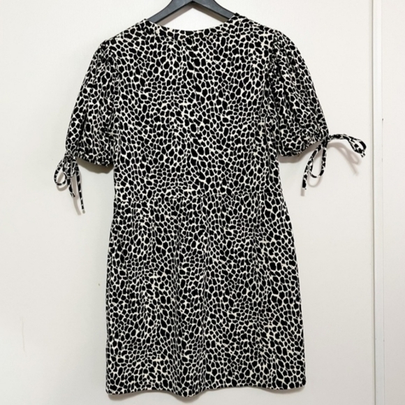 Topshop Animal Leopard Print Dress Women's 2 Black Tan Tie Sleeves Round Neck - Picture 2 of 10